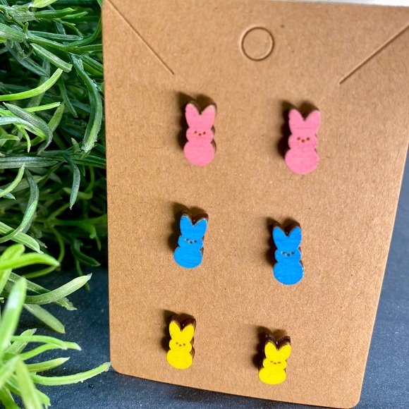 Hand Painted Easter Peeps Wood Stud Earrings - 3 PACK! - Picture 1 of 1